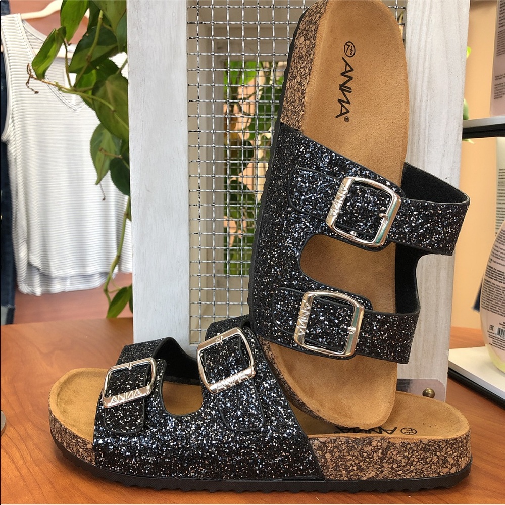Black Glittered Sandals